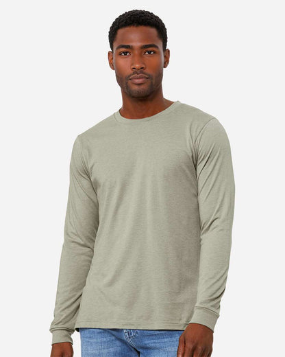 BELLA + CANVAS 3501CVC Heather CVC Long Sleeve Tee - Heather Stone - On Model Front