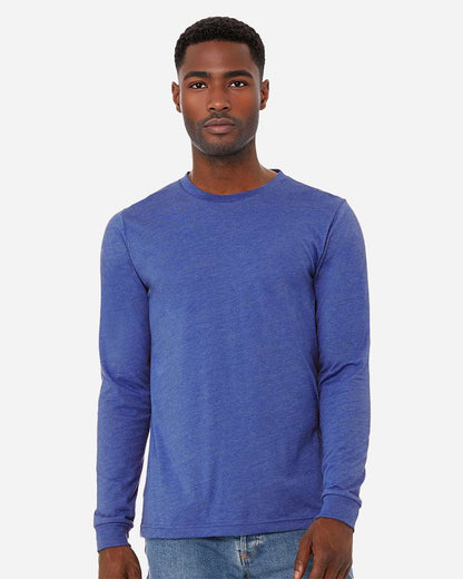 BELLA + CANVAS 3501CVC Heather CVC Long Sleeve Tee - Heather True Royal - On Model Front