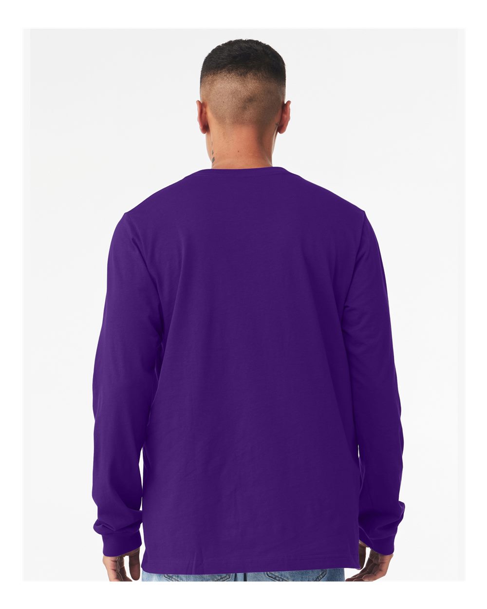 BELLA + CANVAS 3501 Unisex Jersey Long Sleeve Tee - Team Purple - On Model Back