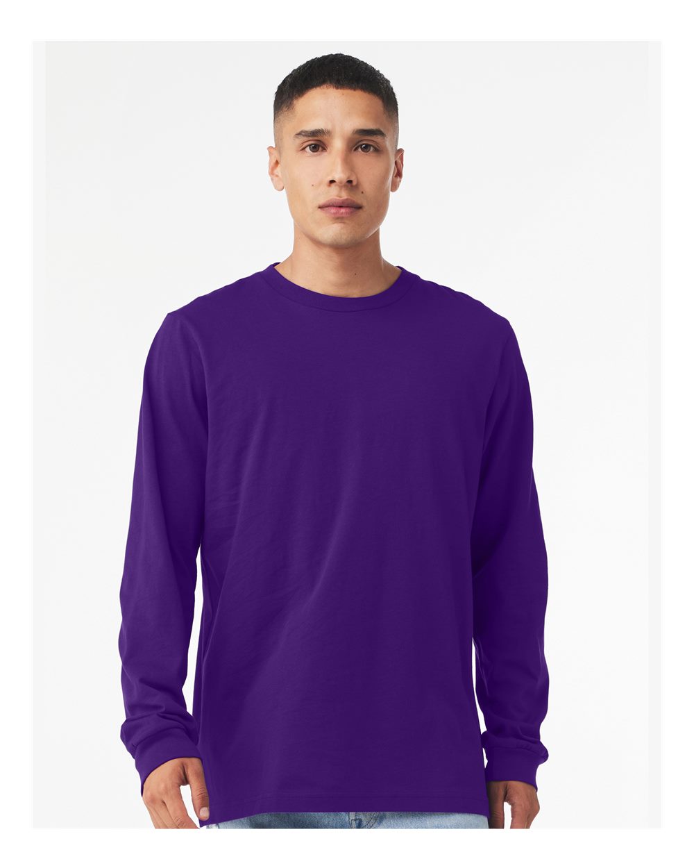 BELLA + CANVAS 3501 Unisex Jersey Long Sleeve Tee - Team Purple - On Model Front