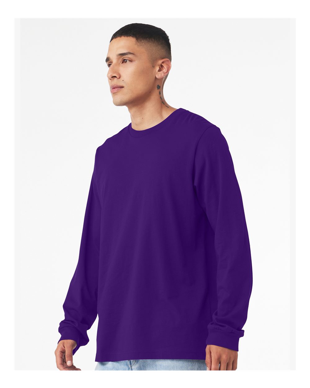 BELLA + CANVAS 3501 Unisex Jersey Long Sleeve Tee - Team Purple - On Model Side