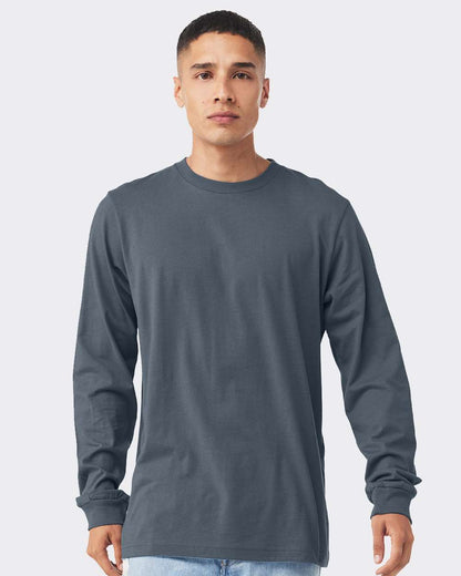 BELLA + CANVAS 3501 Unisex Jersey Long Sleeve Tee - Vintage Navy - On Model Front