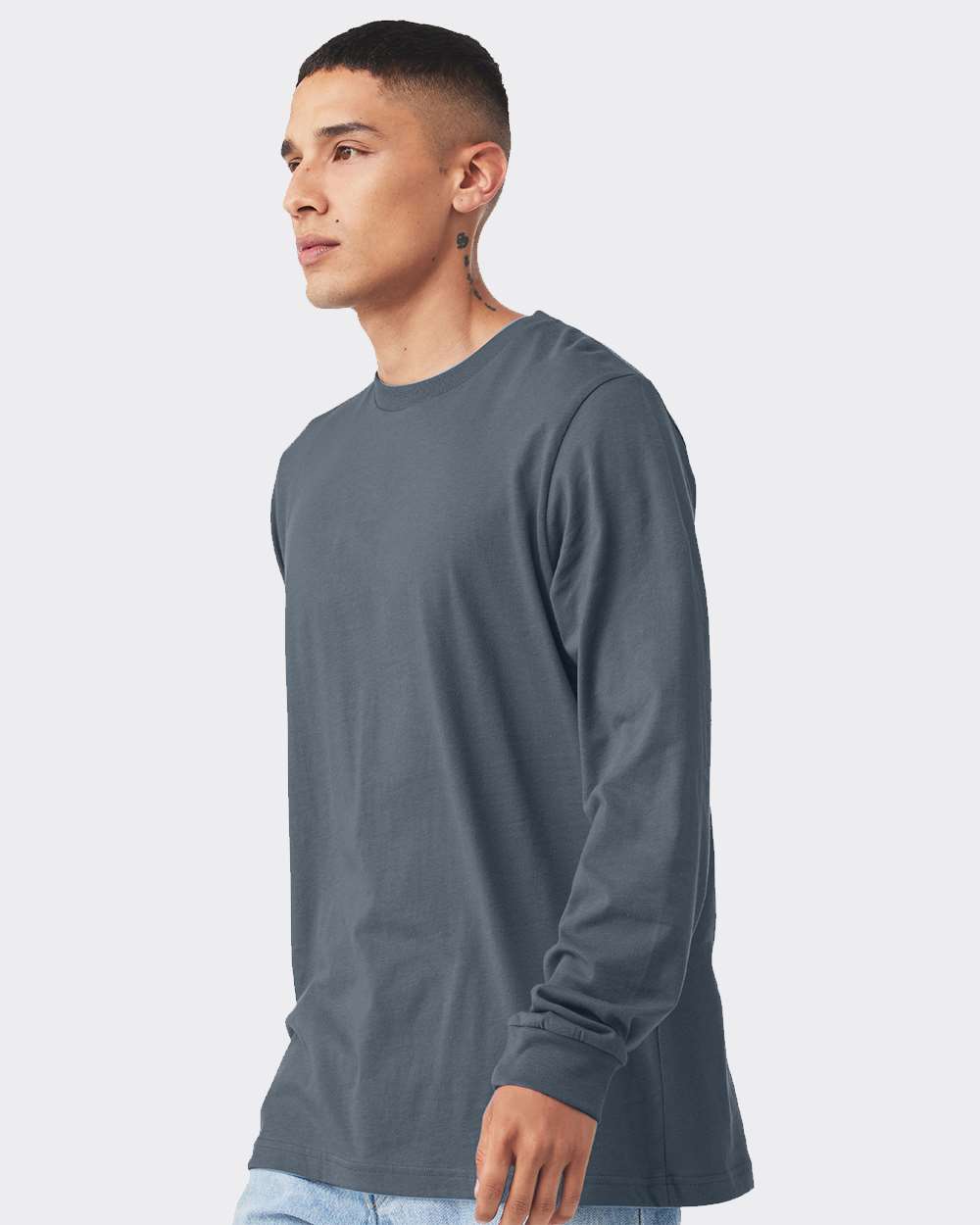 BELLA + CANVAS 3501 Unisex Jersey Long Sleeve Tee - Vintage Navy - On Model Side