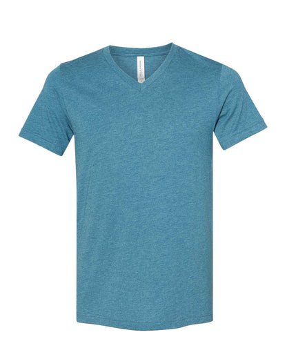 BELLA + CANVAS 3005CVC Unisex Heather CVC V-Neck Tee - Heather Deep Teal - Front View