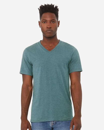 BELLA + CANVAS 3005CVC Unisex Heather CVC V-Neck Tee - Heather Deep Teal - On Model Front