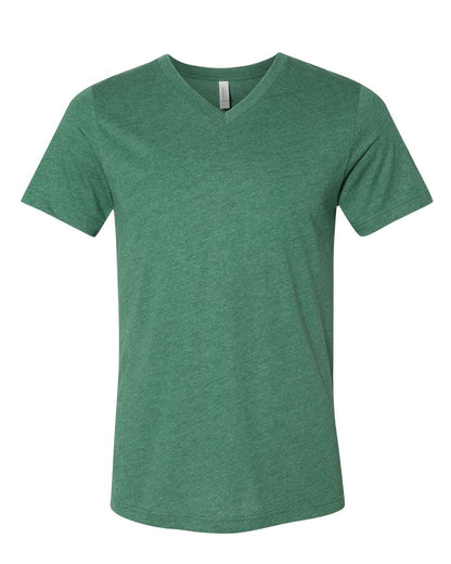 BELLA + CANVAS 3005CVC Unisex Heather CVC V-Neck Tee - Heather Grass Green - Front View