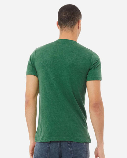 BELLA + CANVAS 3005CVC Unisex Heather CVC V-Neck Tee - Heather Grass Green - On Model Back