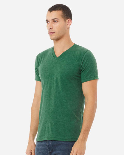 BELLA + CANVAS 3005CVC Unisex Heather CVC V-Neck Tee - Heather Grass Green - On Model Side