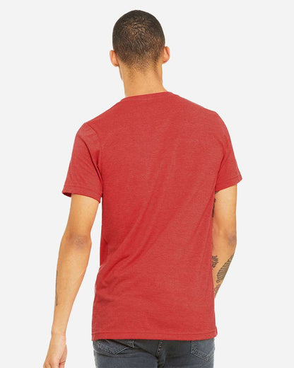 BELLA + CANVAS 3005CVC Unisex Heather CVC V-Neck Tee - Heather Red - On Model Back