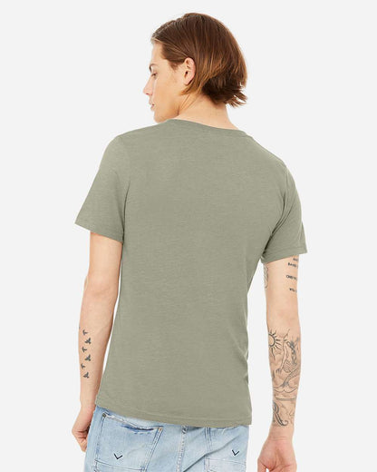 BELLA + CANVAS 3005CVC Unisex Heather CVC V-Neck Tee - Heather Stone - On Model Back