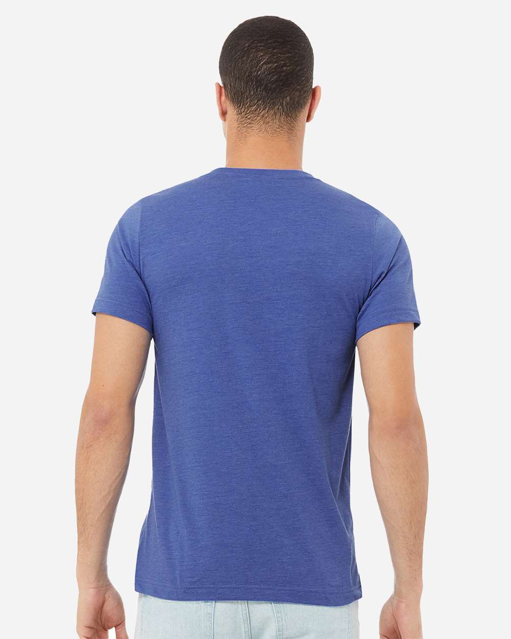 BELLA + CANVAS 3005CVC Unisex Heather CVC V-Neck Tee - Heather True Royal - On Model Back
