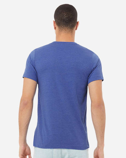 BELLA + CANVAS 3005CVC Unisex Heather CVC V-Neck Tee - Heather True Royal - On Model Back