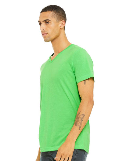 BELLA + CANVAS 3005CVC Unisex Heather CVC V-Neck Tee - Neon Green - On Model Back
