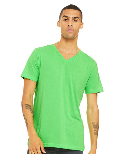 BELLA + CANVAS 3005CVC Unisex Heather CVC V-Neck Tee - Neon Green - On Model Front