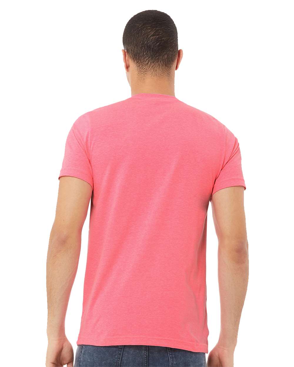 BELLA + CANVAS 3005CVC Unisex Heather CVC V-Neck Tee - Neon Pink - On Model Back