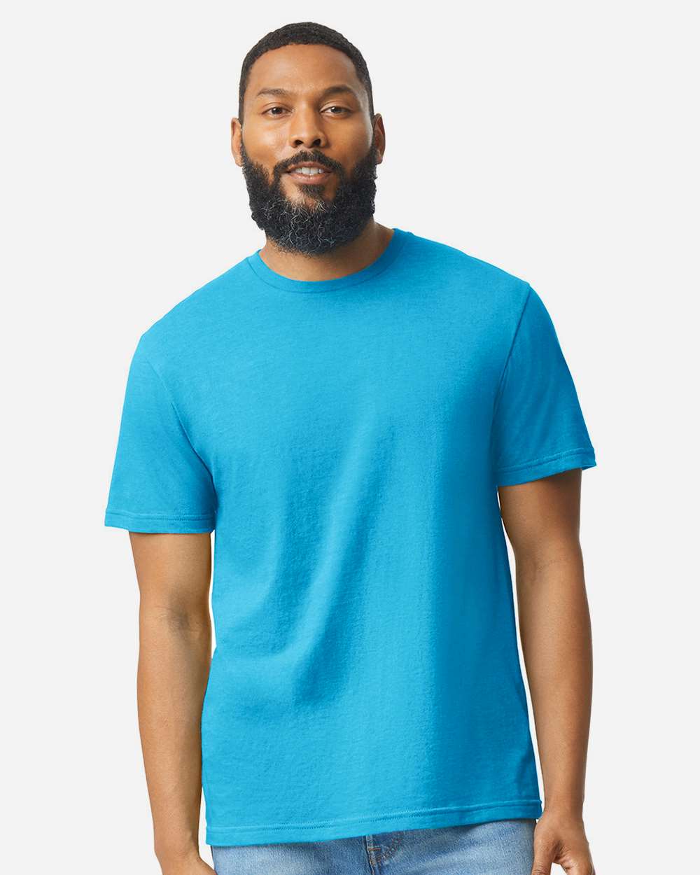 Gildan 64000CVC Unisex Softstyle® CVC T-Shirt - Caribbean Mist - On Model Front