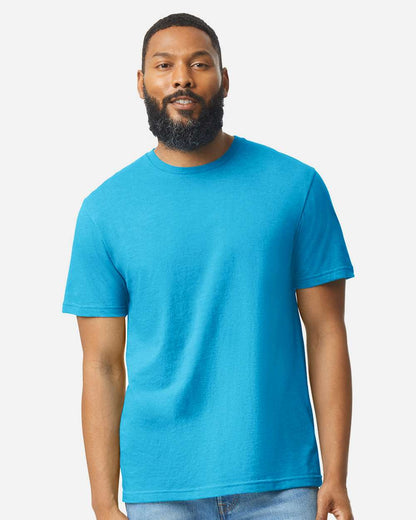 Gildan 64000CVC Unisex Softstyle® CVC T-Shirt - Caribbean Mist - On Model Front