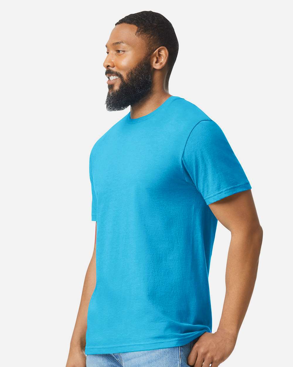 Gildan 64000CVC Unisex Softstyle® CVC T-Shirt - Caribbean Mist - On Model Side