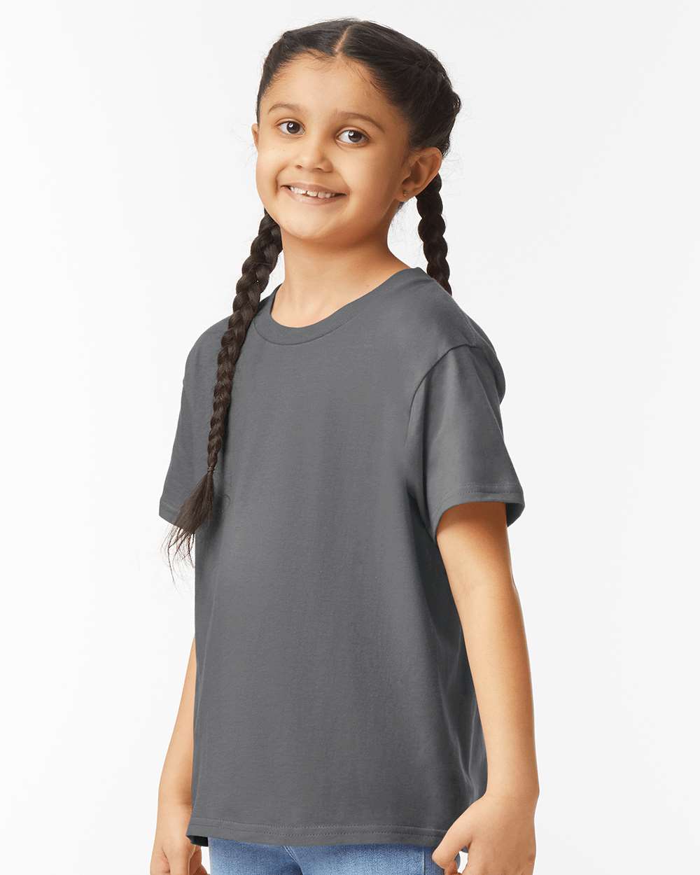 Gildan 64000B Youth Softstyle® T-Shirt - Charcoal - On Model Side