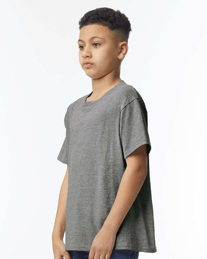 Gildan 64000B Youth Softstyle® T-Shirt - Graphite Heather - On Model Side
