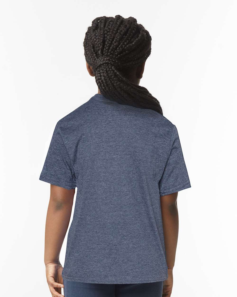 Gildan 64000B Youth Softstyle® T-Shirt - Heather Navy - On Model Back