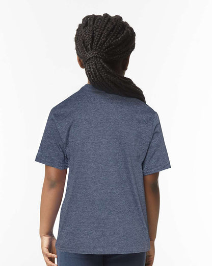Gildan 64000B Youth Softstyle® T-Shirt - Heather Navy - On Model Back