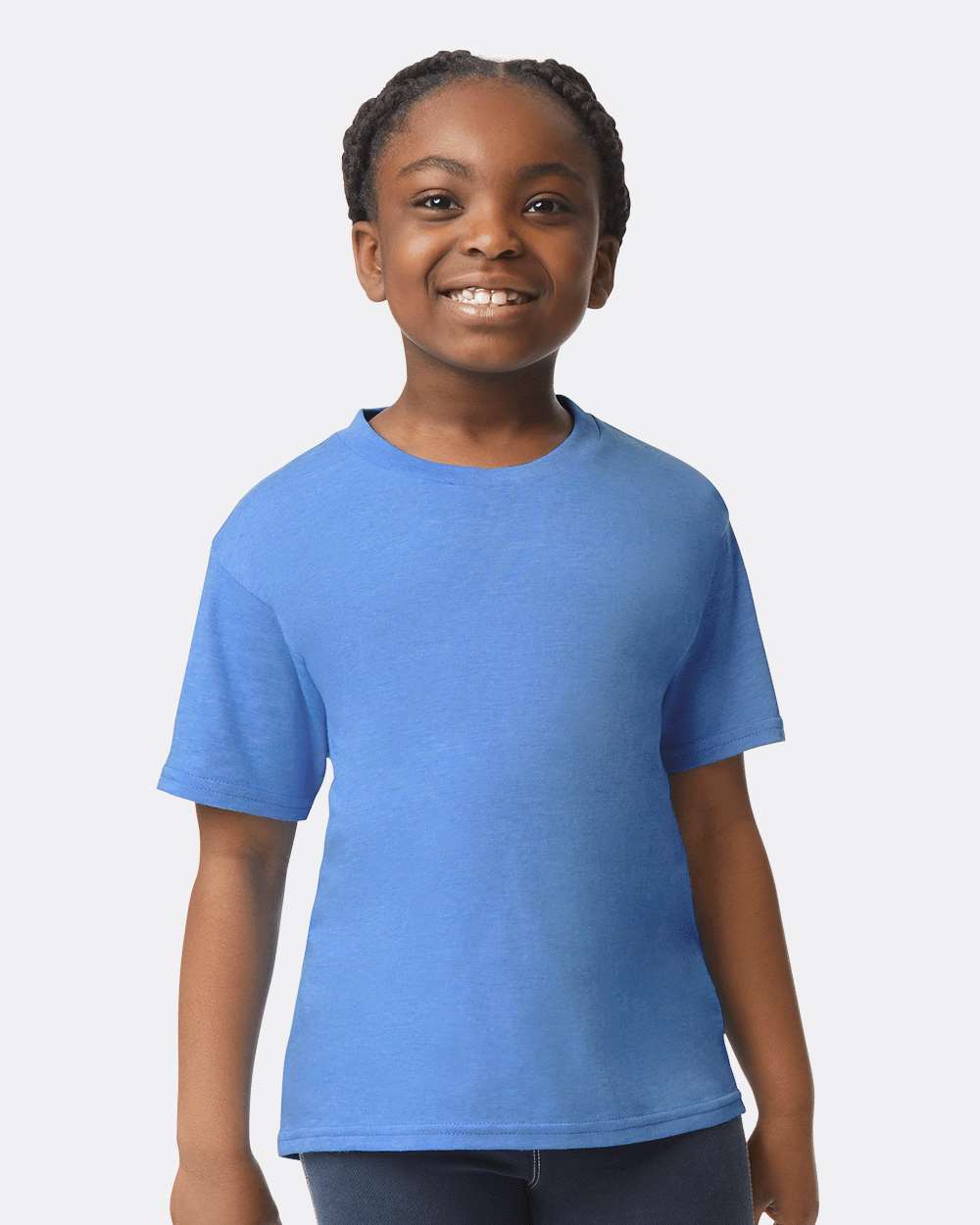 Gildan 64000B Youth Softstyle® T-Shirt - Heather Royal - On Model Front