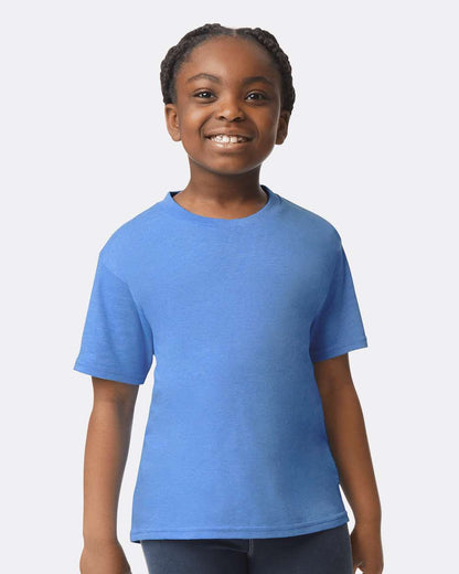 Gildan 64000B Youth Softstyle® T-Shirt - Heather Royal - On Model Front
