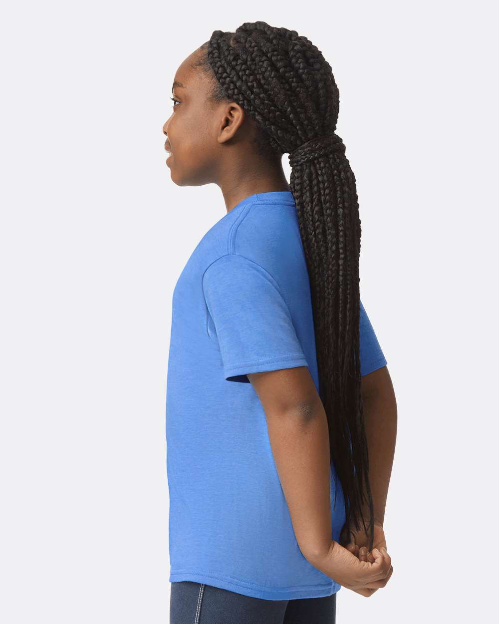 Gildan 64000B Youth Softstyle® T-Shirt - Heather Royal - On Model Side