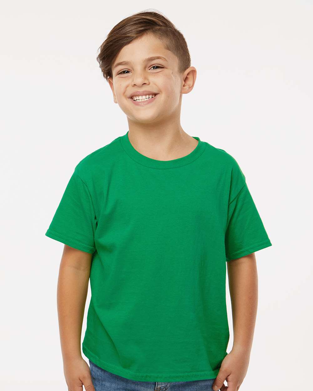 Gildan 64000B Youth Softstyle® T-Shirt - Irish Green - On Model Front