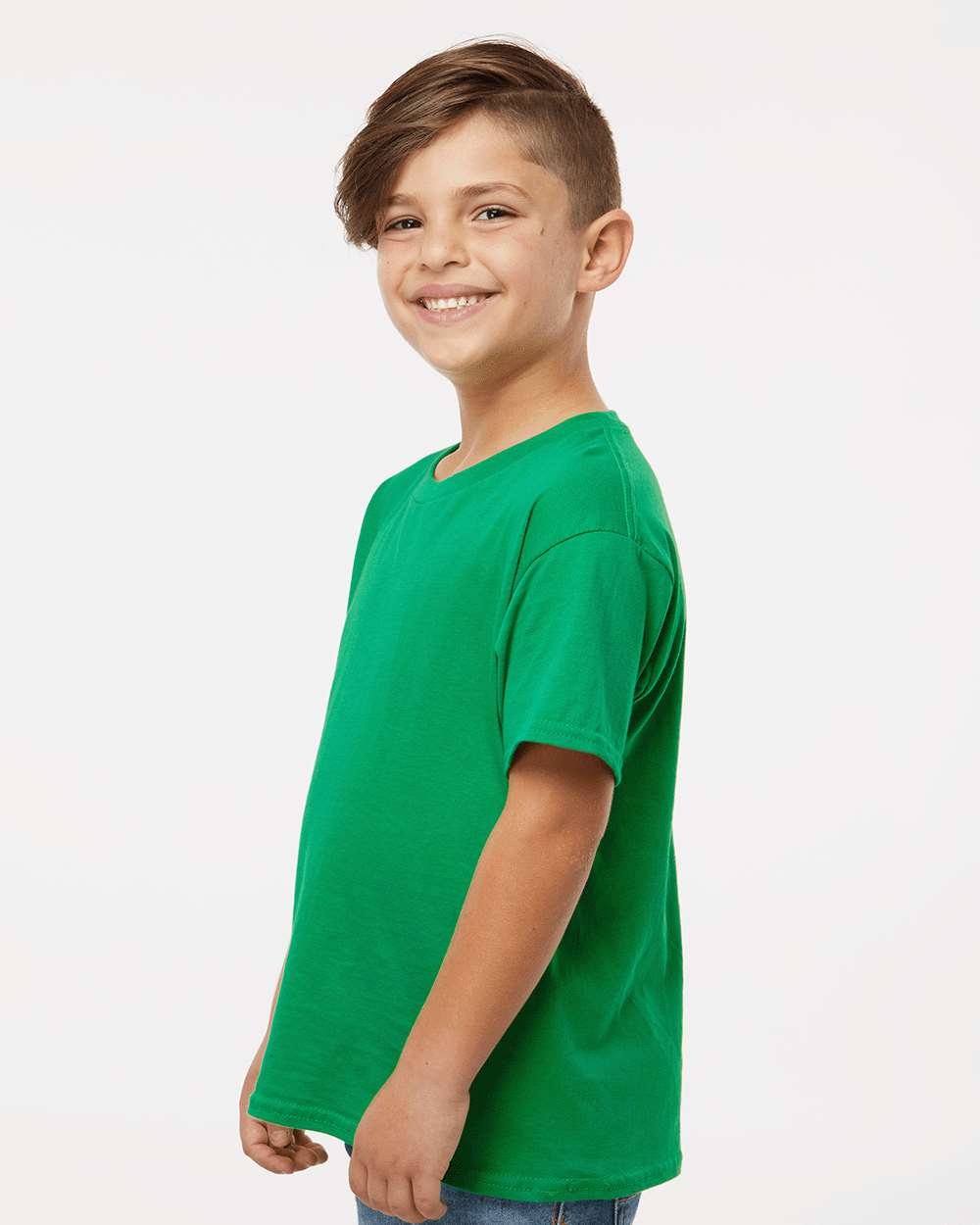 Gildan 64000B Youth Softstyle® T-Shirt - Irish Green - On Model Side