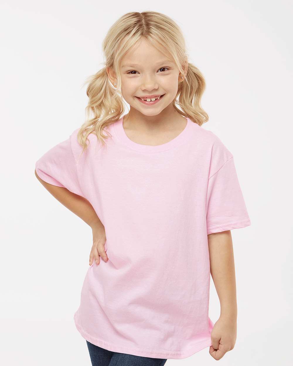 Gildan 64000B Youth Softstyle® T-Shirt - Light Pink - On Model Front
