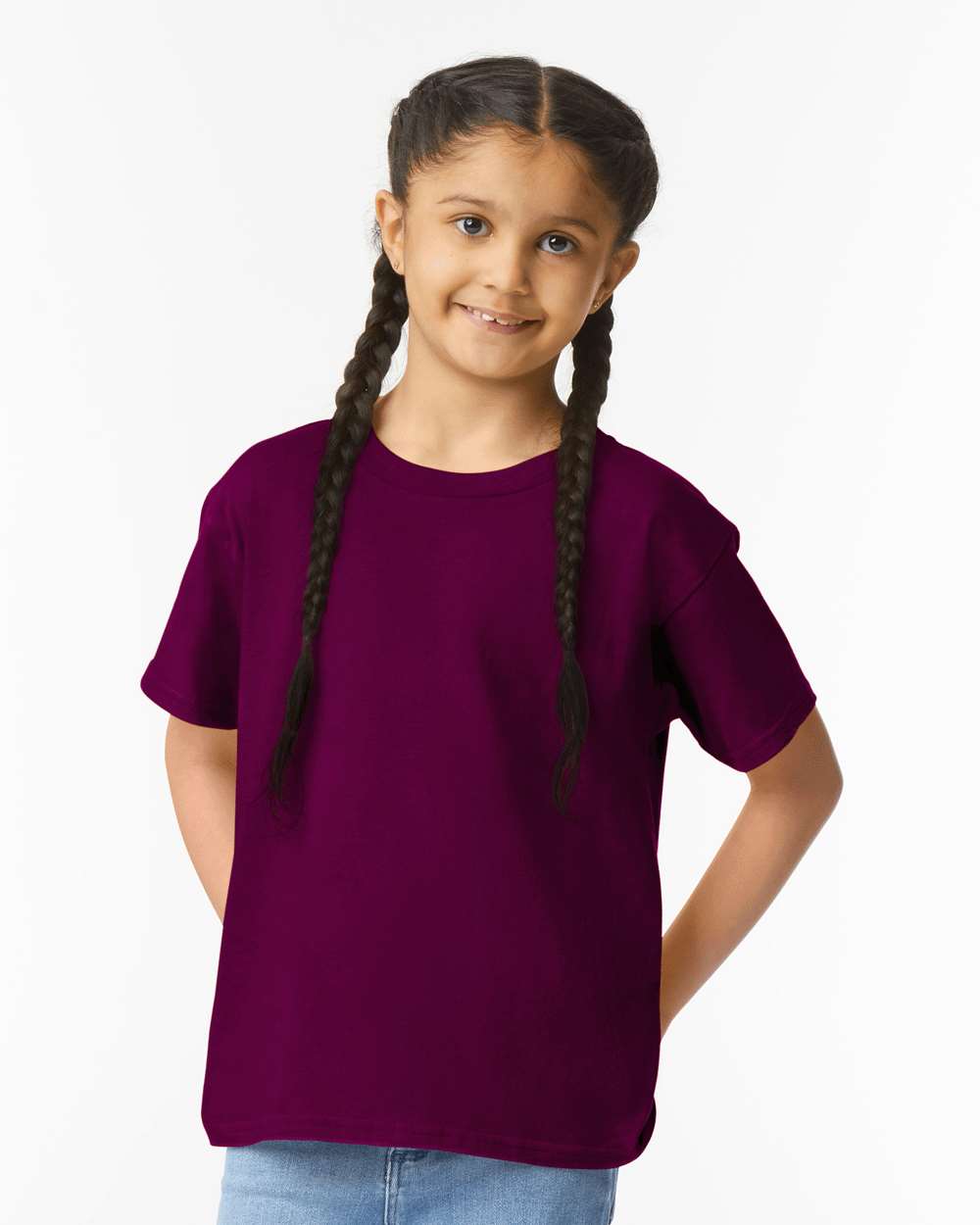 Gildan 64000B Youth Softstyle® T-Shirt - Maroon - On Model Front