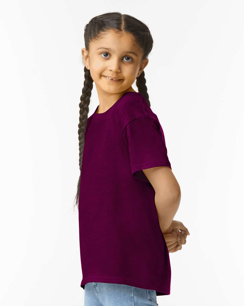 Gildan 64000B Youth Softstyle® T-Shirt - Maroon - On Model Side