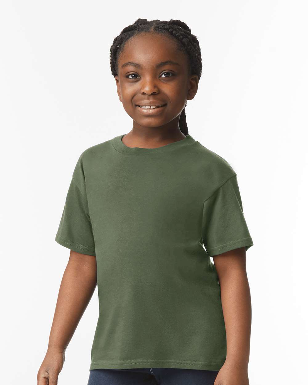 Gildan 64000B Youth Softstyle® T-Shirt - Military Green - On Model Front