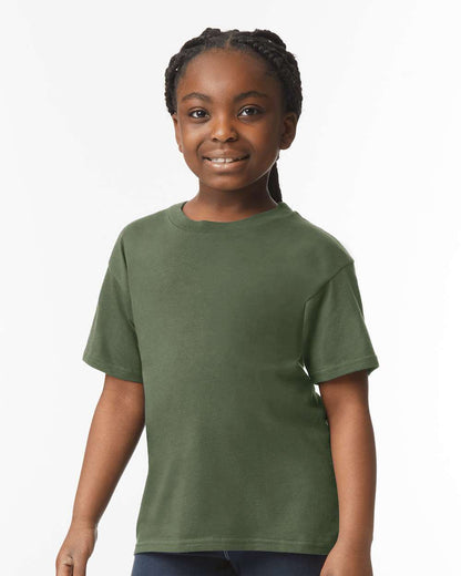 Gildan 64000B Youth Softstyle® T-Shirt - Military Green - On Model Front
