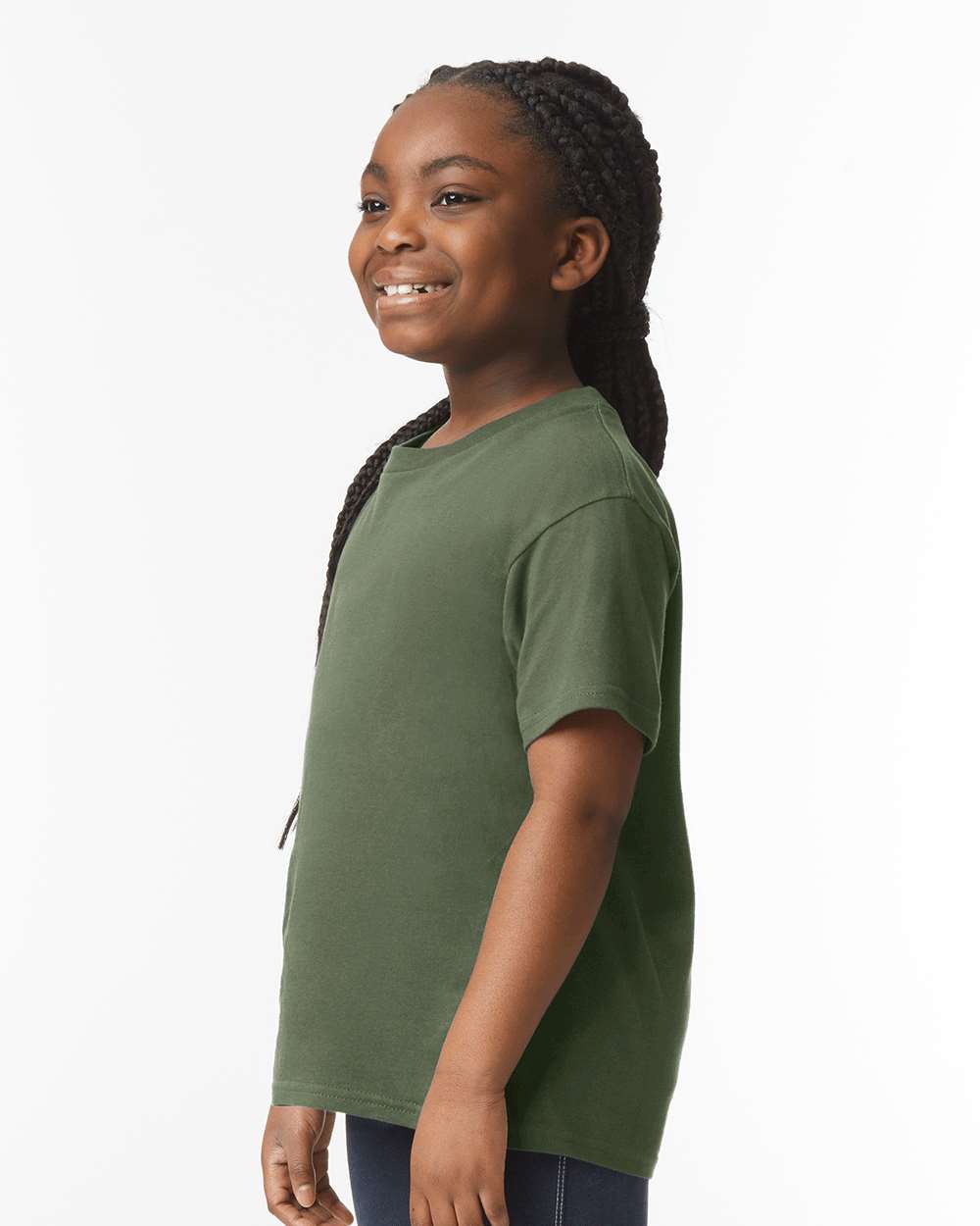 Gildan 64000B Youth Softstyle® T-Shirt - Military Green - On Model Side