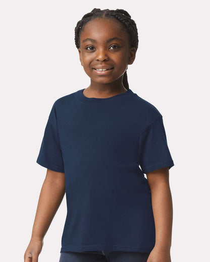 Gildan 64000B Youth Softstyle® T-Shirt - Navy - On Model Front