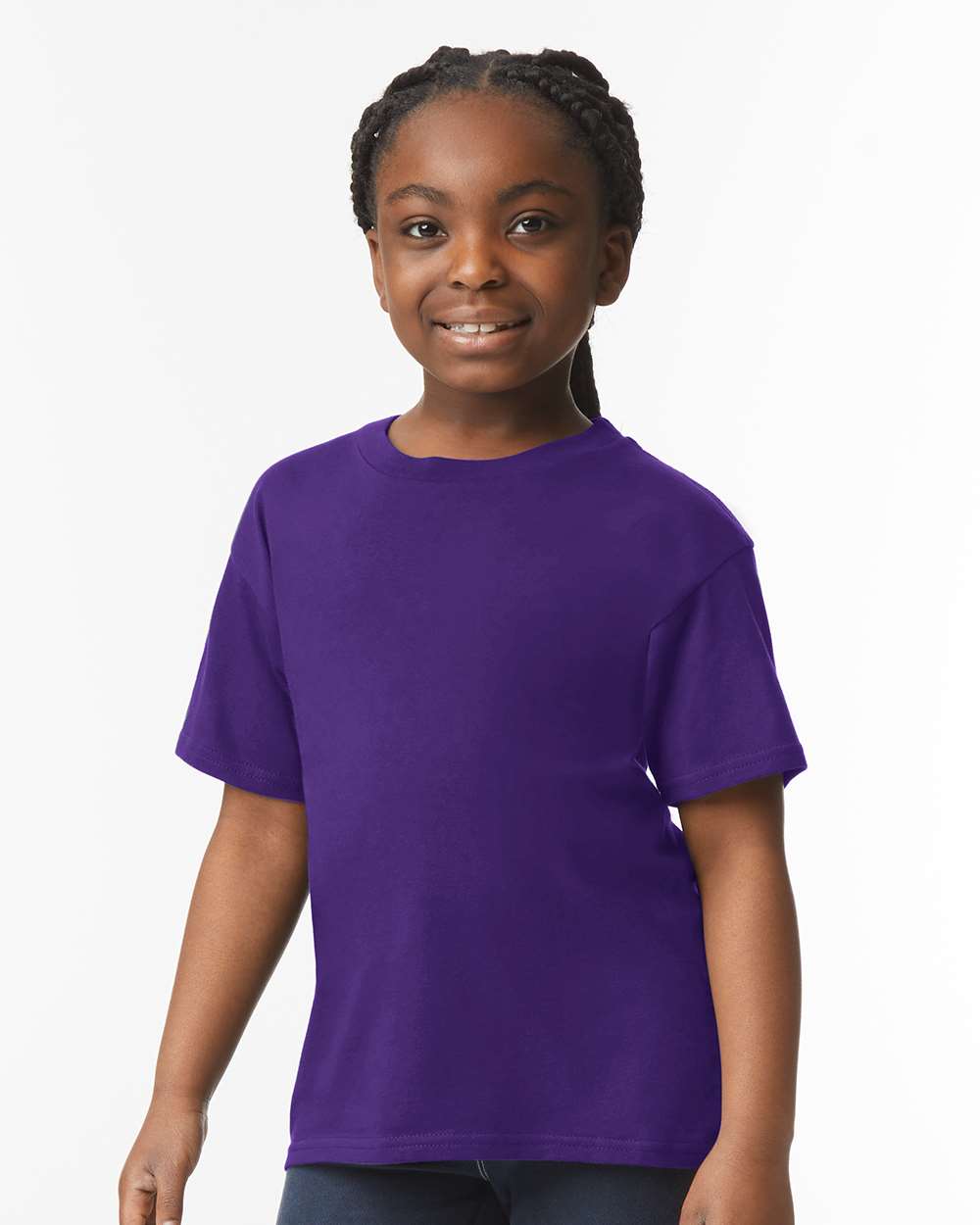 Gildan 64000B Youth Softstyle® T-Shirt - Purple - On Model Front