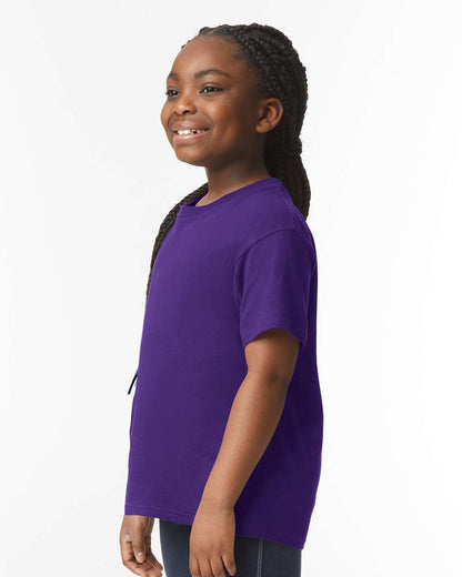 Gildan 64000B Youth Softstyle® T-Shirt - Purple - On Model Side