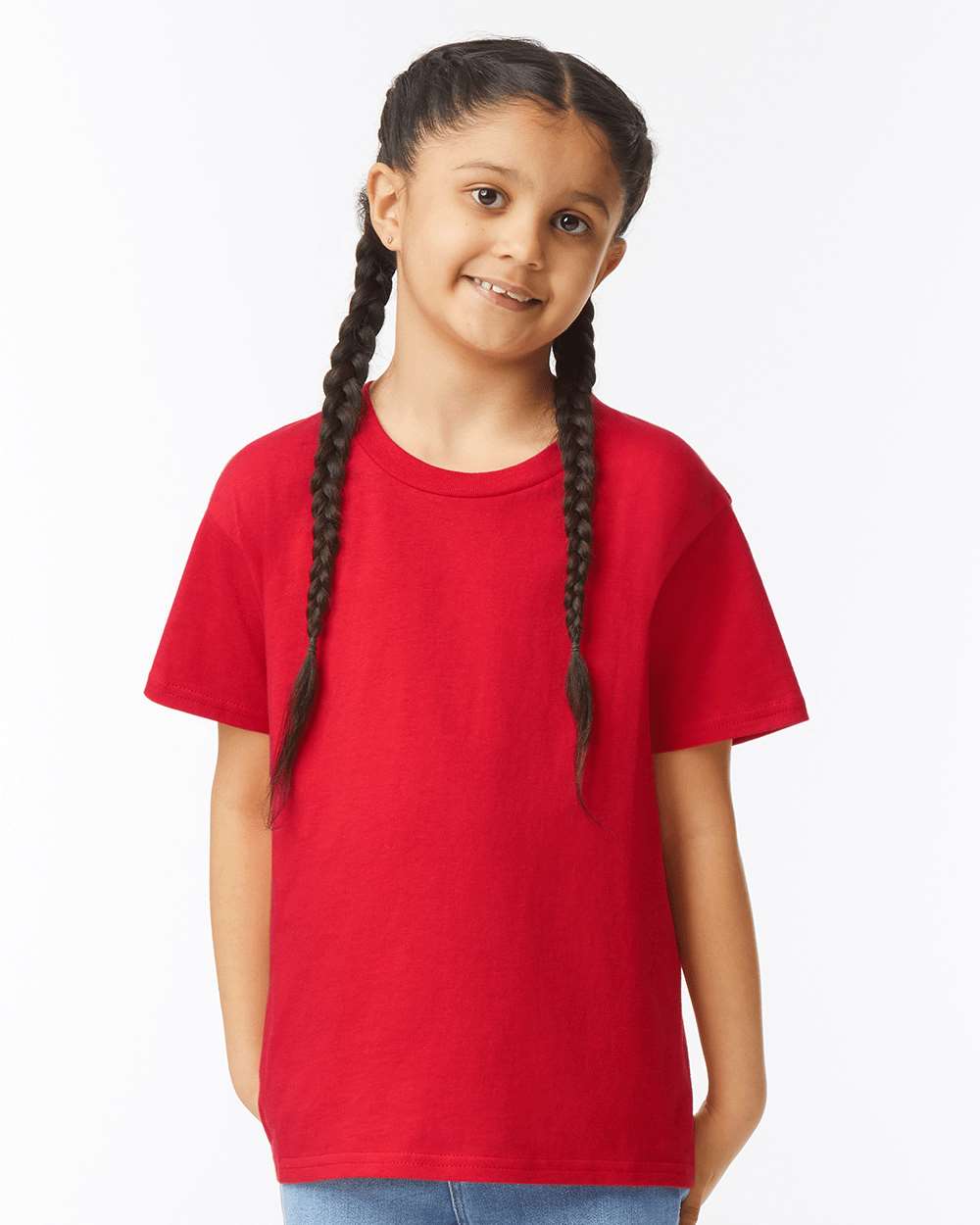 Gildan 64000B Youth Softstyle® T-Shirt - Red - On Model Front