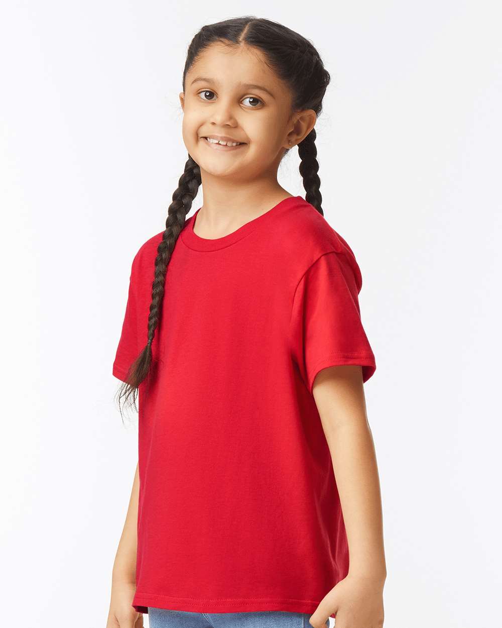 Gildan 64000B Youth Softstyle® T-Shirt - Red - On Model Side