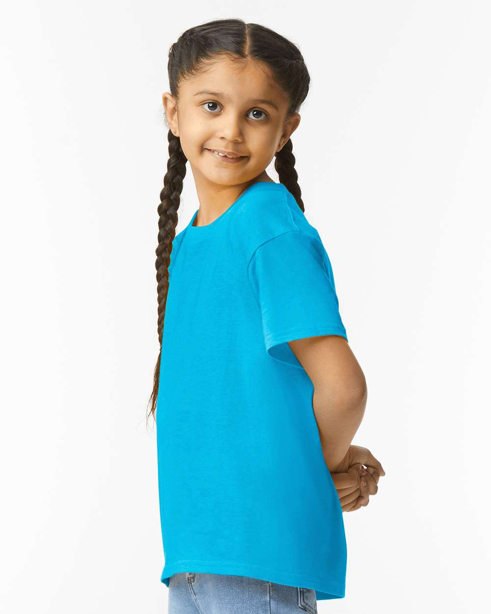 Gildan 64000B Youth Softstyle® T-Shirt - Sapphire - On Model Side