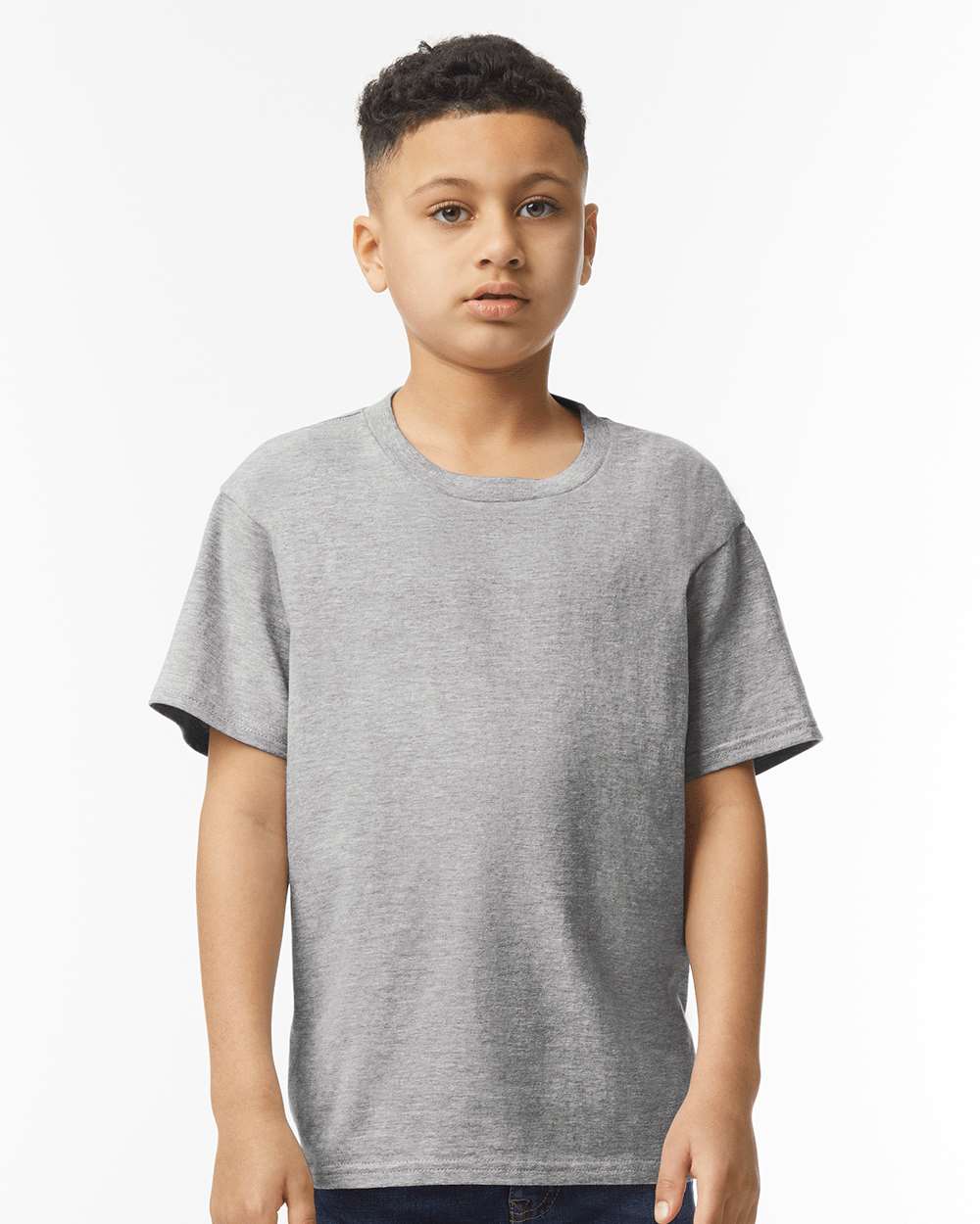 Gildan 64000B Youth Softstyle® T-Shirt - Sport Grey - On Model Front