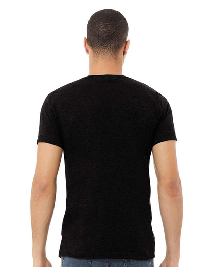 BELLA + CANVAS 3005CVC Unisex Heather CVC V-Neck Tee - Solid Black Blend - On Model Back