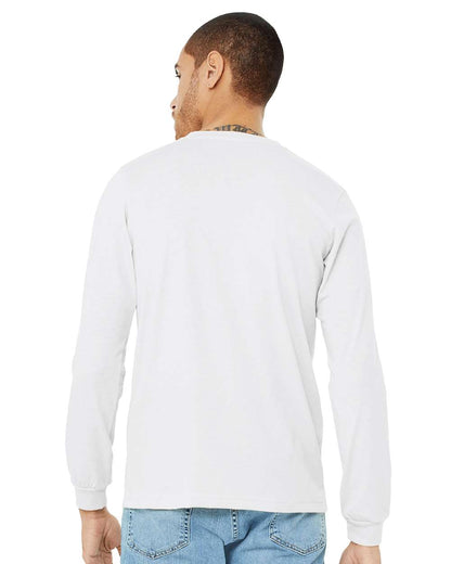 BELLA + CANVAS 3501CVC Heather CVC Long Sleeve Tee - Solid White Blend - On Model Back
