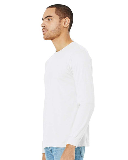 BELLA + CANVAS 3501CVC Heather CVC Long Sleeve Tee - Solid White Blend - On Model Side