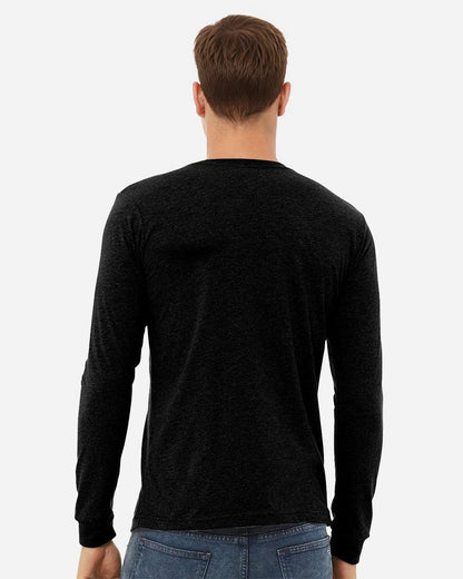 BELLA + CANVAS 3501CVC Heather CVC Long Sleeve Tee - Solid Black Blend - On Model Back
