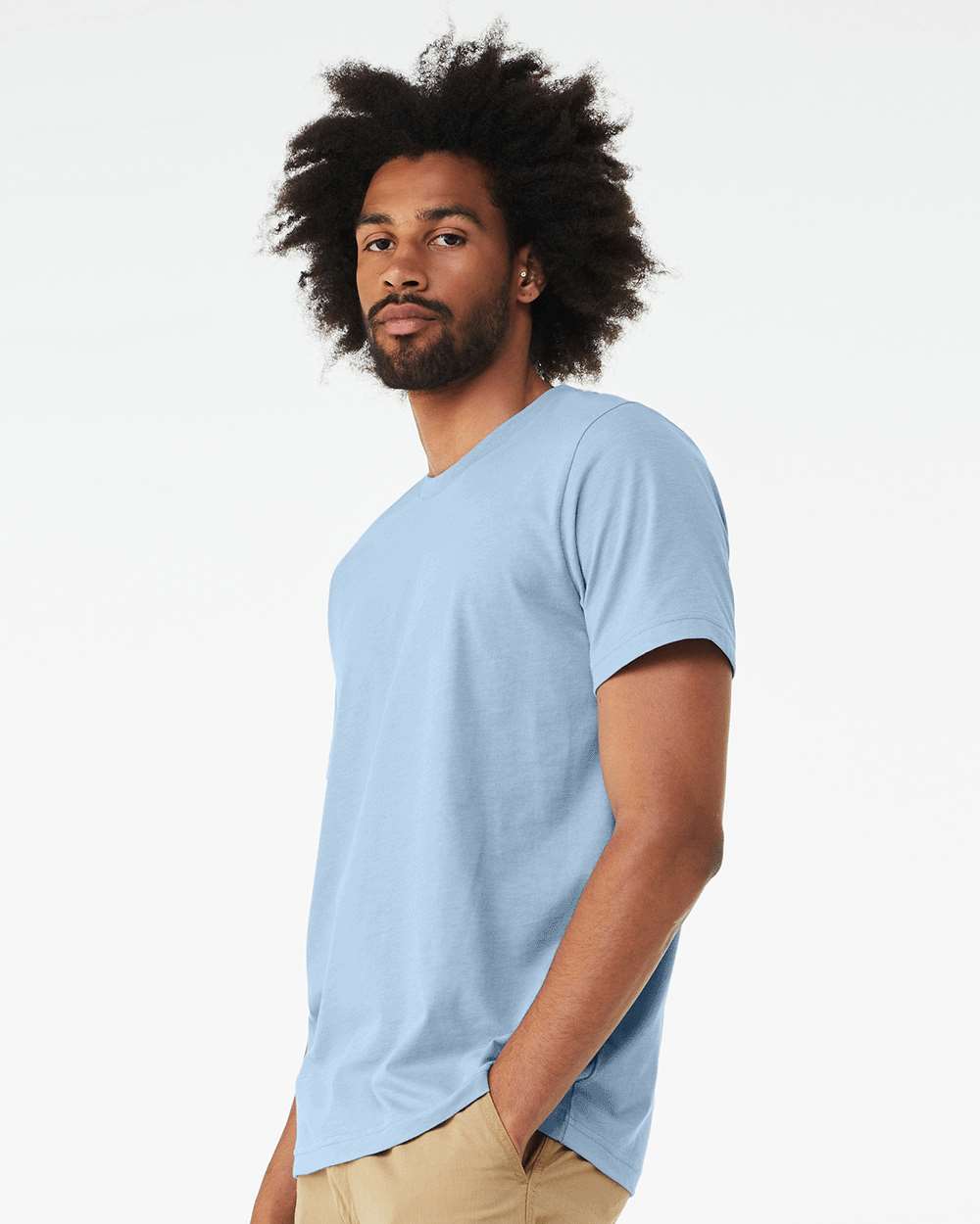 BELLA + CANVAS 3001CVC CVC Jersey Tee - Heather Baby Blue - On Model Side