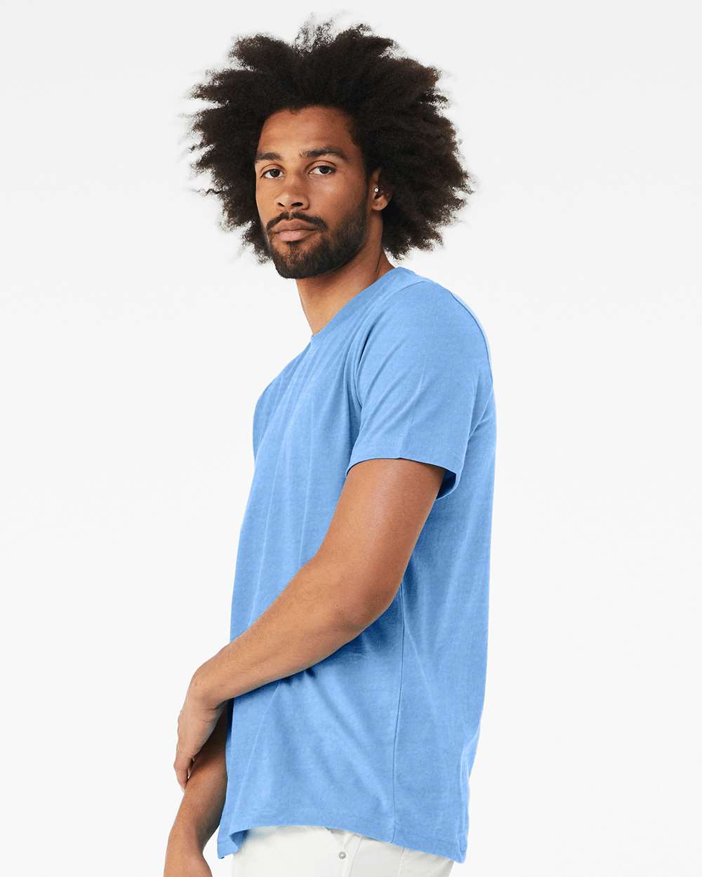 BELLA + CANVAS 3001CVC CVC Jersey Tee - Heather Carolina Blue - On Model Side